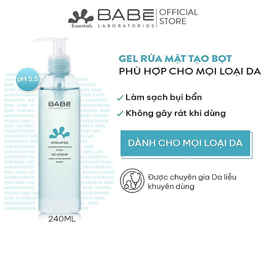Gel tẩy trang và rửa mặt cho da nhạy cảm Babe Micellar Gel