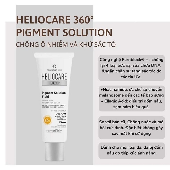 Công dụng của kem chống nắng Heliocare 360 Pigment Solution Fluid Công dụng của kem chống nắng Heliocare 360 Pigment Solution Fluid