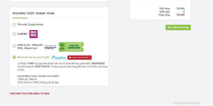 Chọn phương thức thanh toán Fundiin Chọn phương thức thanh toán Fundiin