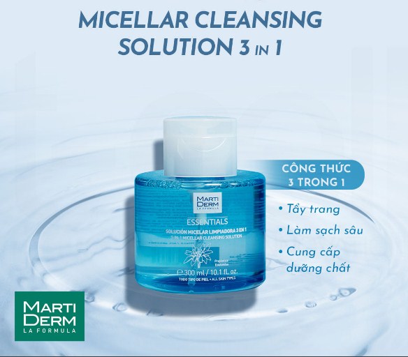 Nước tẩy trang Martiderm Essentials Micellar Cleansing Solution 3 in 1