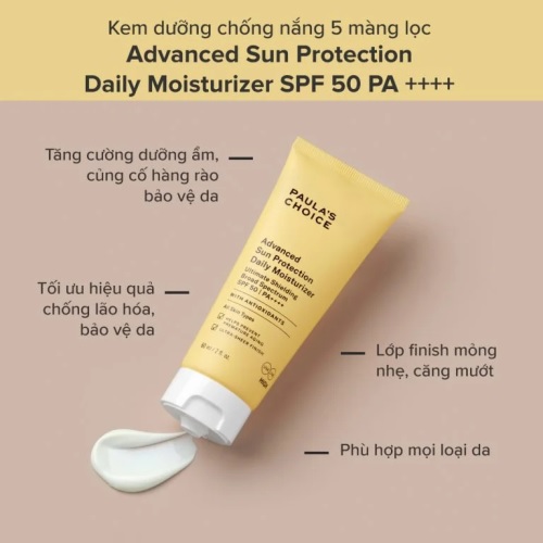 Kem Dưỡng Chống Nắng 5 Màng Lọc Paula`s Choice Advanced Sun Protection Daily Moisturizer SPF 50+ | PA ++++