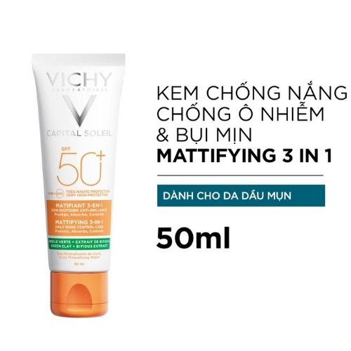 Kem chống nắng chống ô nhiễm và bụi mịn Vichy Capital Soleil Mattifying 3-in-1 SPF 50+ UVB+UVA Kem chống nắng chống ô nhiễm và bụi mịn Vichy Capital Soleil Mattifying 3-in-1 SPF 50+ UVB+UVA