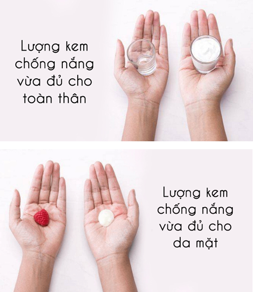 Dùng lượng kem chống nắng vừa đủ Dùng lượng kem chống nắng vừa đủ