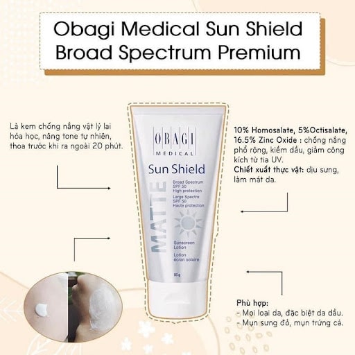 Kem chống nắng Obagi Sun Shield Matte Broad Spectrum SPF 50 Premium