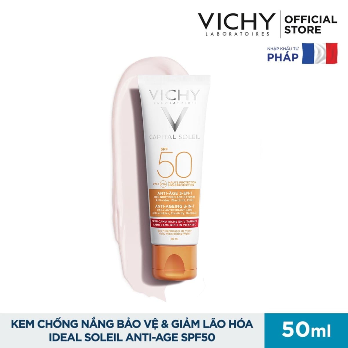 Kem chống nắng ngừa lão hoá Vichy Capital Soleil Anti-Ageing 3-in-1 SPF 50 UVB+UVA