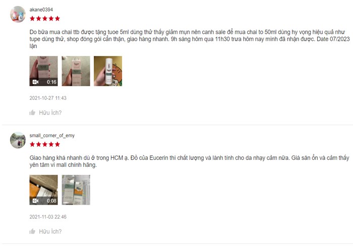 Tại Việt Nam, hầu hết các kem dưỡng nhà Eucerin đều nhận được phản hồi rất tốt từ người dùng và được các beauty blogger yêu thích như chị Trinh Phạm (Chủ kênh youtube 1,22tr người theo dõi), chị Quin. Tại Việt Nam, hầu hết các kem dưỡng nhà Eucerin đều nhận được phản hồi rất tốt từ người dùng và được các beauty blogger yêu thích như chị Trinh Phạm (Chủ kênh youtube 1,22tr người theo dõi), chị Quin.