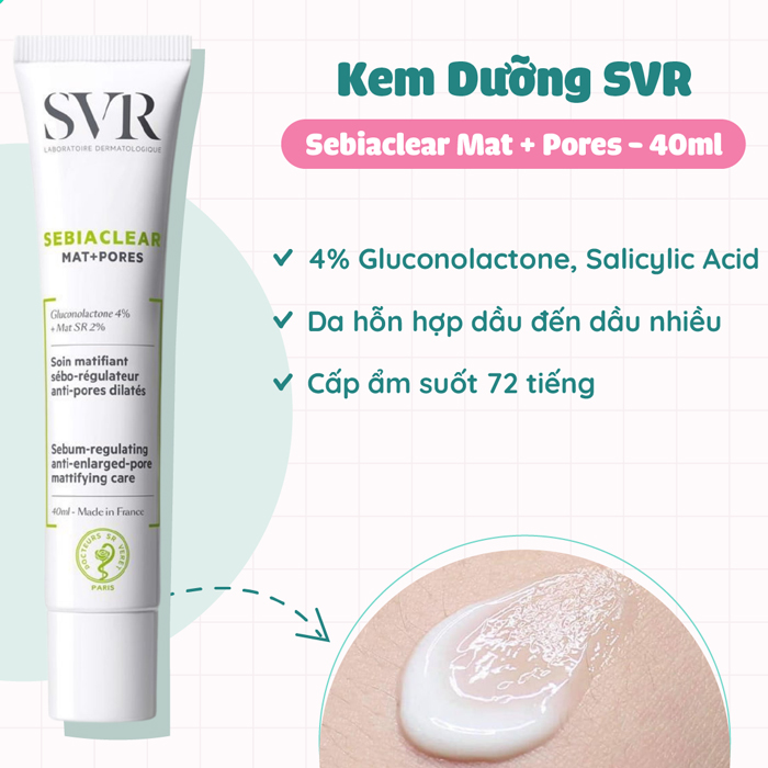 Kem dưỡng SVR Sebiaclear Mat + Pores dưỡng ẩm kiềm dầu