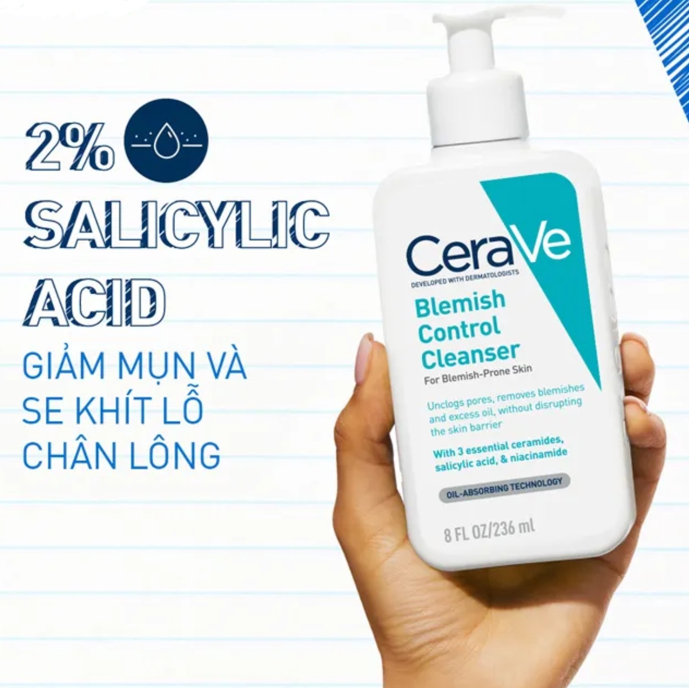 Sữa rửa mặt dạng gel tạo bọt cho da dầu mụn Cerave Blemish Control Cleanser