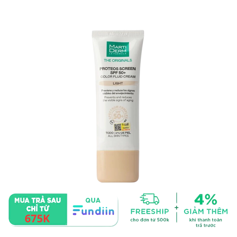 Kem Chống Nắng Làm Đều Màu Da - MartiDerm The Originals Proteos Screen SPF50+ Color Fluid Cream (Light)