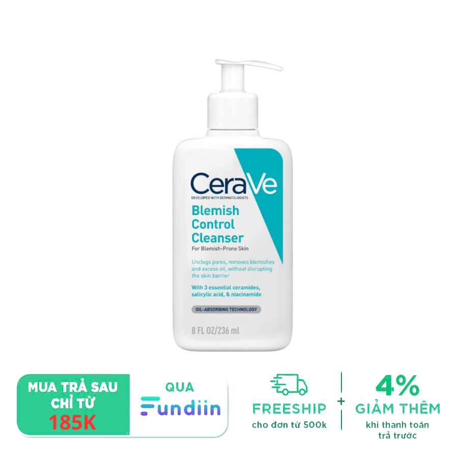 Sữa rửa mặt dạng gel tạo bọt cho da dầu mụn Cerave Blemish Control Cleanser