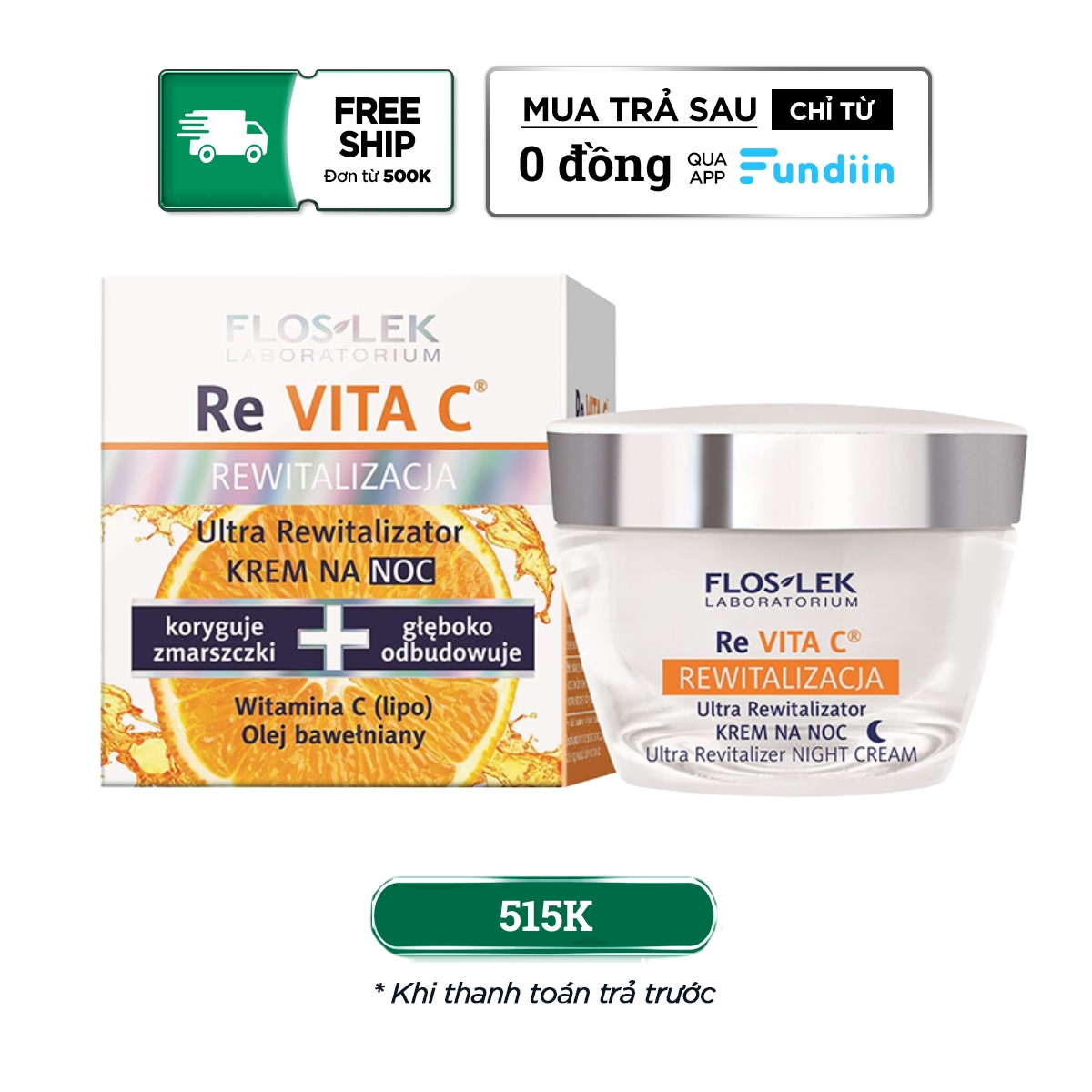 [HSD 08.2024] Kem Dưỡng Chống Lão Hoá Ban Đêm Floslek Re Vita C Ultra Revitalizer Night Cream