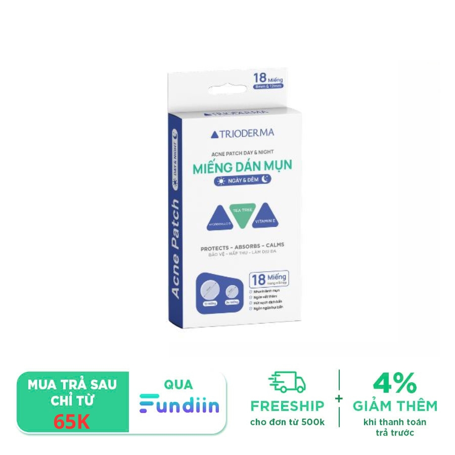 Miếng dán mụn Ngày và Đêm Trioderma 18 miếng