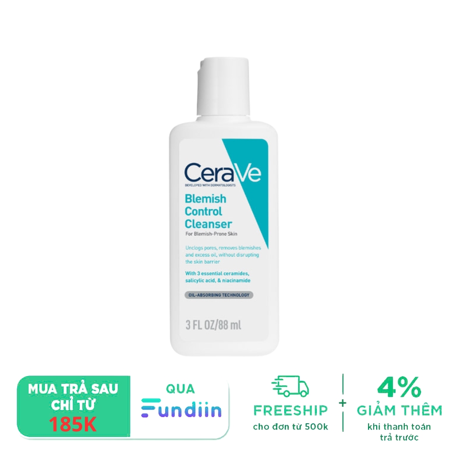 Sữa rửa mặt dạng gel tạo bọt cho da dầu mụn Cerave Blemish Control Cleanser