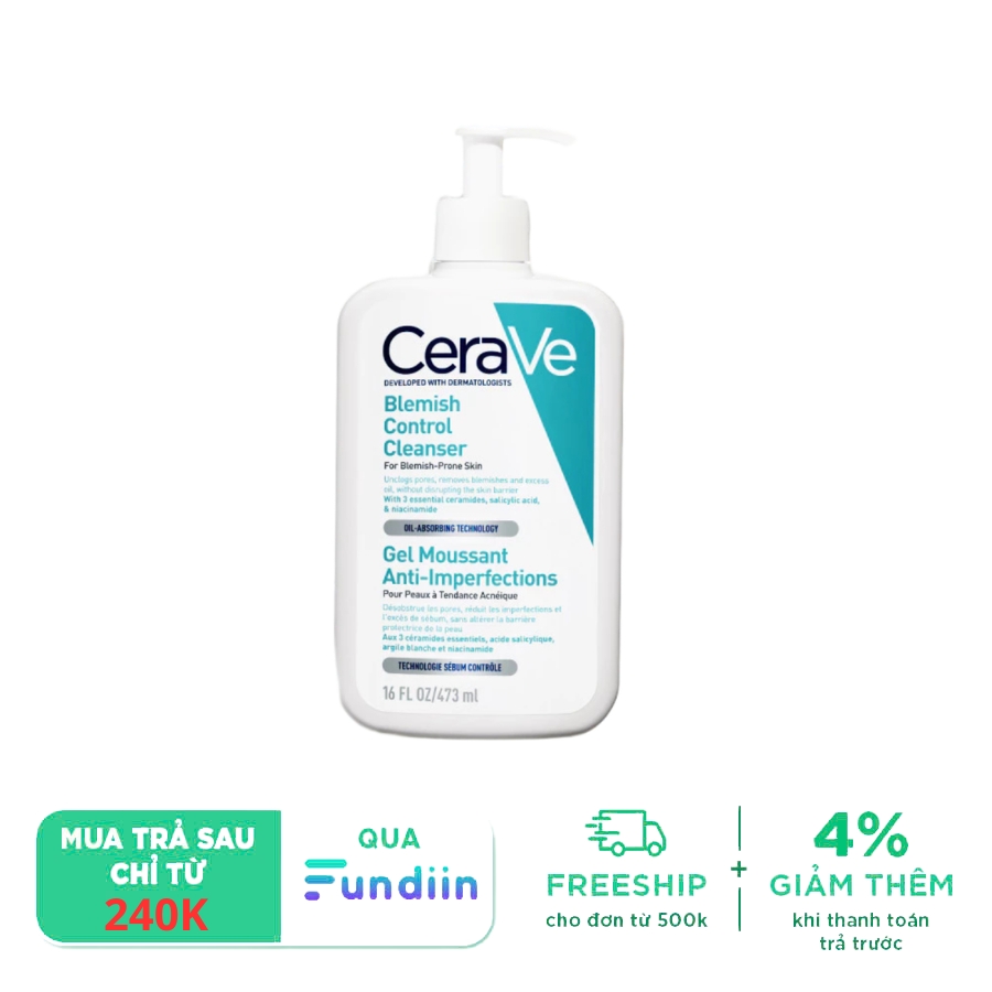 Sữa rửa mặt dạng gel tạo bọt cho da dầu mụn Cerave Blemish Control Cleanser