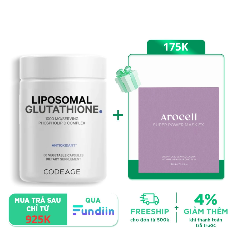 Viên uống hỗ trợ giảm nám, sáng da Codeage Liposomal Glutathione 1000mg