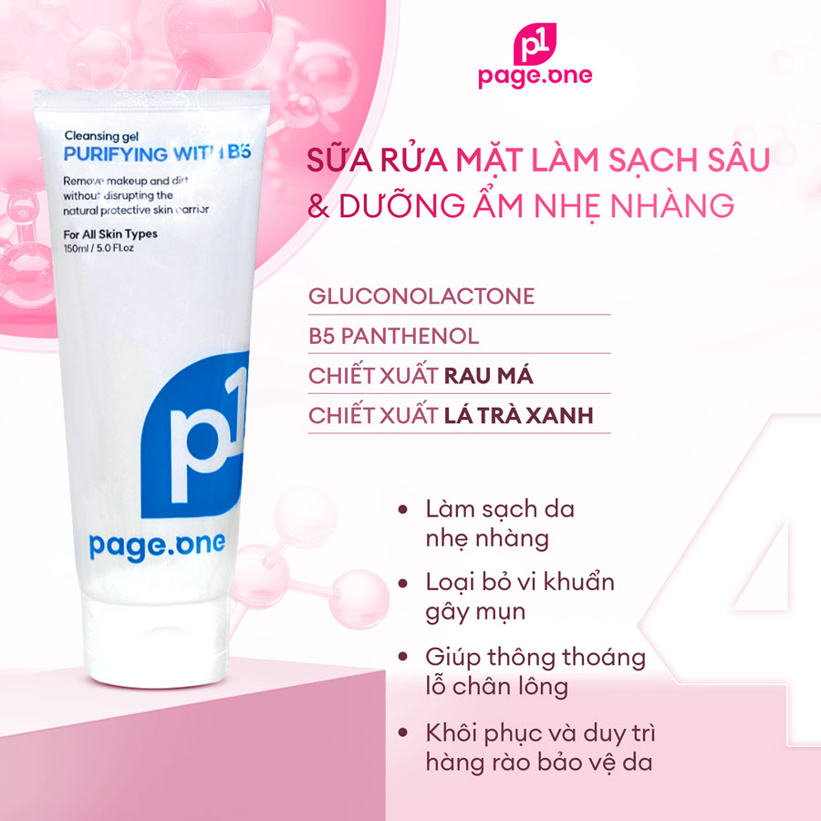  Sữa rửa mặt làm sạch sâu, dưỡng ẩm và củng cố hàng rào bảo vệ da Page One Cleansing Gel Purifying With B5