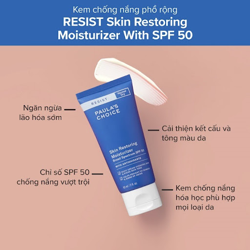 Paula’s Choice Resist Skin Restoring Moisturizer SPF 50 dễ tán đều trên da, không vón cục, không để lại vệt trắng Paula’s Choice Resist Skin Restoring Moisturizer SPF 50 dễ tán đều trên da, không vón cục, không để lại vệt trắng