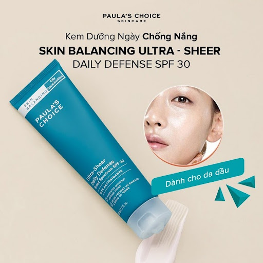 Sữa dưỡng ẩm chống nắng Paula’s Choice Skin Balancing Ultra-Sheer Daily Defense SPF 30 được thiết kế chuyên biệt cho làn da dầu Sữa dưỡng ẩm chống nắng Paula’s Choice Skin Balancing Ultra-Sheer Daily Defense SPF 30 được thiết kế chuyên biệt cho làn da dầu