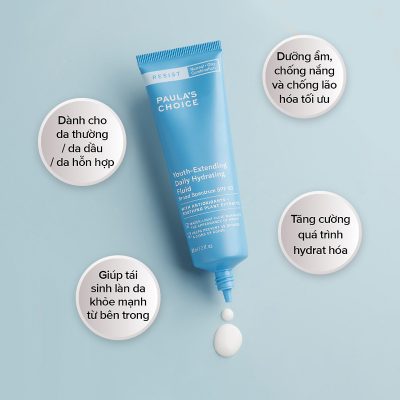 Kem dưỡng chống nắng Resist Youth-Extending Daily Hydrating Fluid SPF 50 áp dụng công nghệ phân tán tiên tiến, thẩm thấu nhanh tạo lớp finish lì, không bóng dầu Kem dưỡng chống nắng Resist Youth-Extending Daily Hydrating Fluid SPF 50 áp dụng công nghệ phân tán tiên tiến, thẩm thấu nhanh tạo lớp finish lì, không bóng dầu