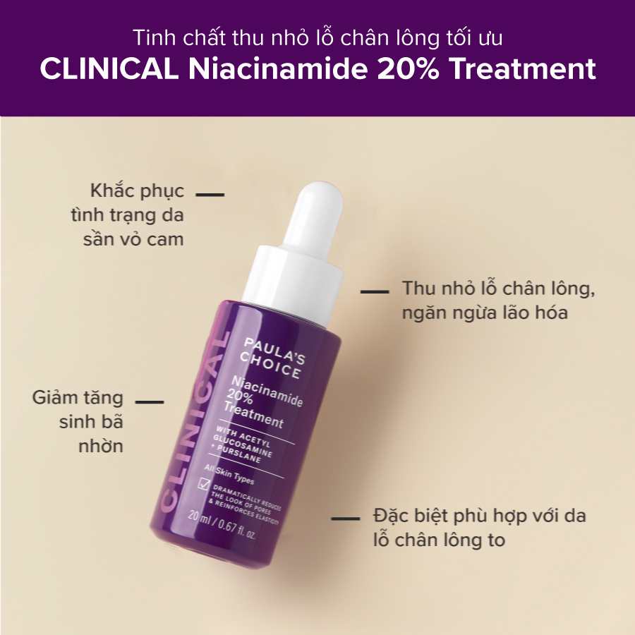 Tinh chất thu nhỏ lỗ chân lông tối ưu Paula’s Choice Clinical Niacinamide 20% Treatment