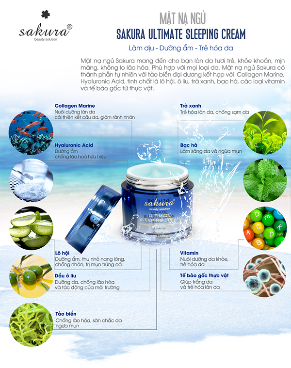 Mặt nạ ngủ Sakura Ultimate Sleeping Cream được điều chế từ thành phần tự nhiên Mặt nạ ngủ Sakura Ultimate Sleeping Cream được điều chế từ thành phần tự nhiên