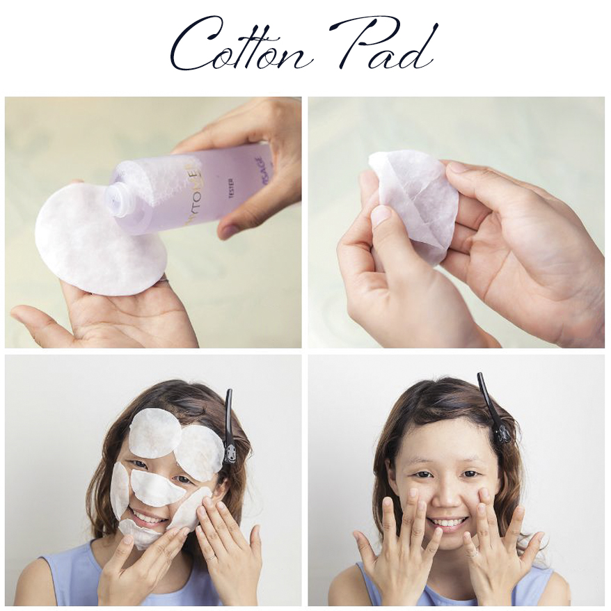 Thấm bông cotton hay mặt nạ giấy vào nước tinh khiết hoặc nước xịt khoáng Thấm bông cotton hay mặt nạ giấy vào nước tinh khiết hoặc nước xịt khoáng