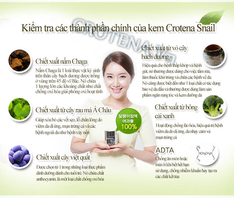 Tất cả các sản phẩm của mỹ phẩm Crotena đều có thành phần bào chế từ 100% nguyên liệu thiên nhiên 