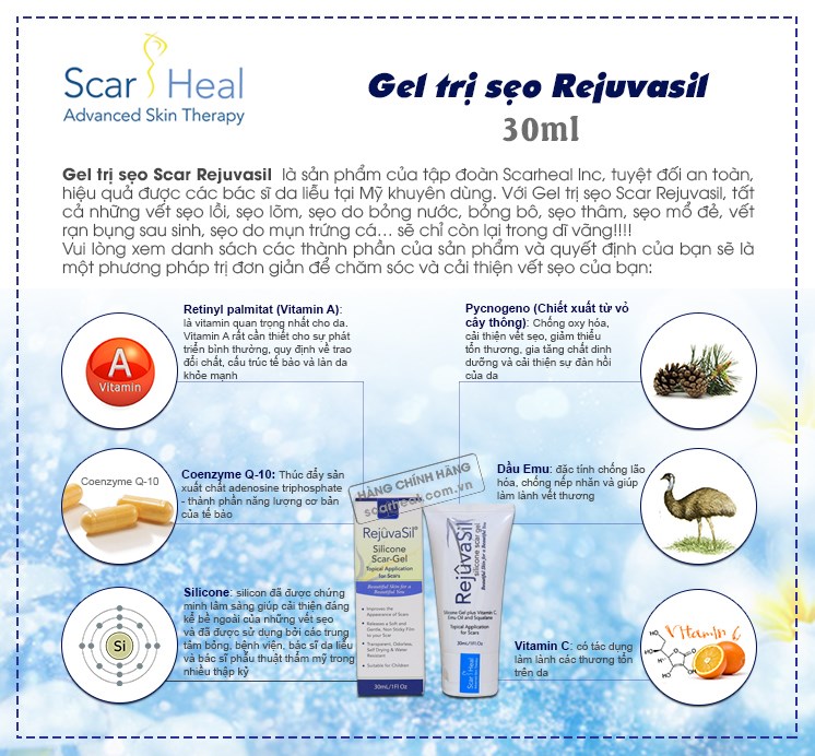 Gel điều trị sẹo Scar Rejuvasil loại 30ml