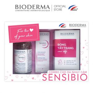 Bộ tẩy trang và kem dưỡng ẩm cho da nhạy cảm Bioderma Sensibio H2O 250ml và Sensibio Light 40ml (Tặng bông tẩy trang)