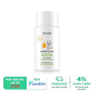 Kem chống nắng BABE Super Fluid Mattifying Sunscreen SPF 50 phổ rộng, kiểm soát dầu 